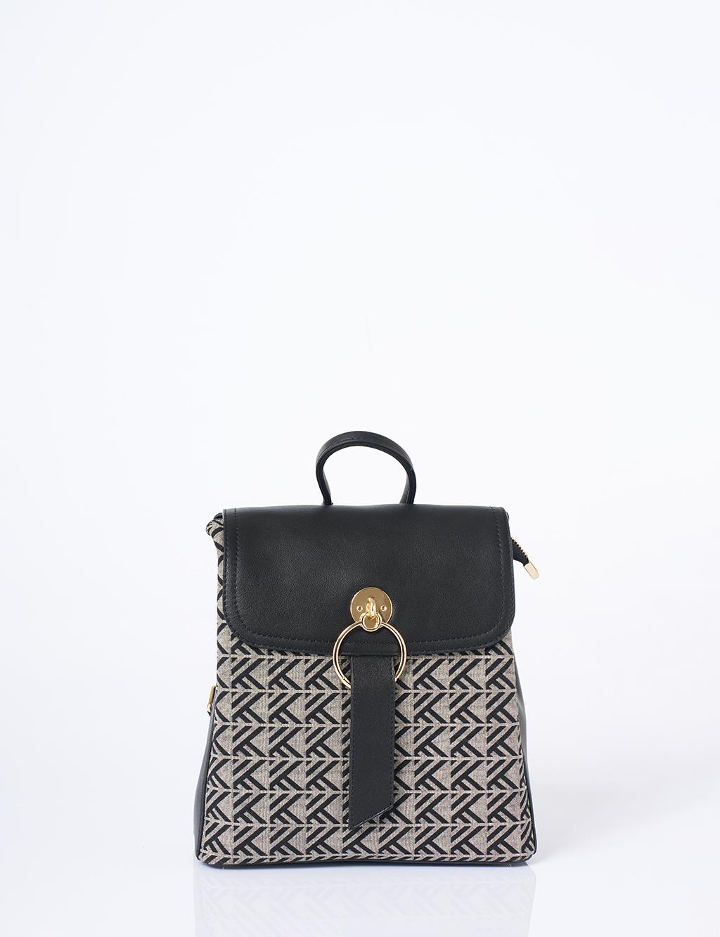 Monogram Pattern Medium Shopper Bag Black