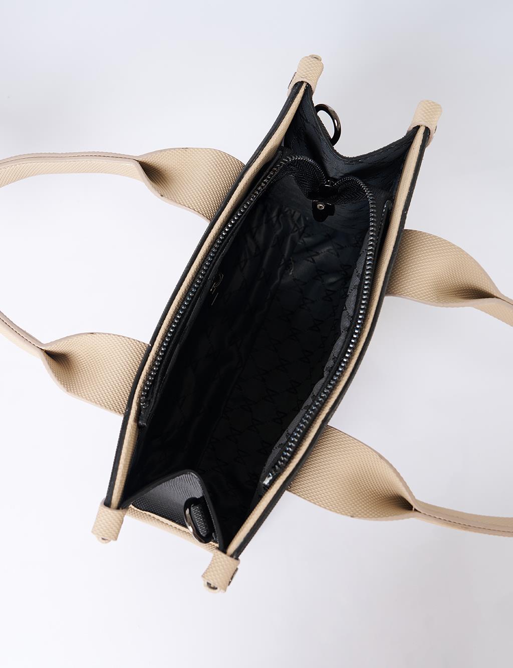 Logo Detailed Tote Bag Black Taupe