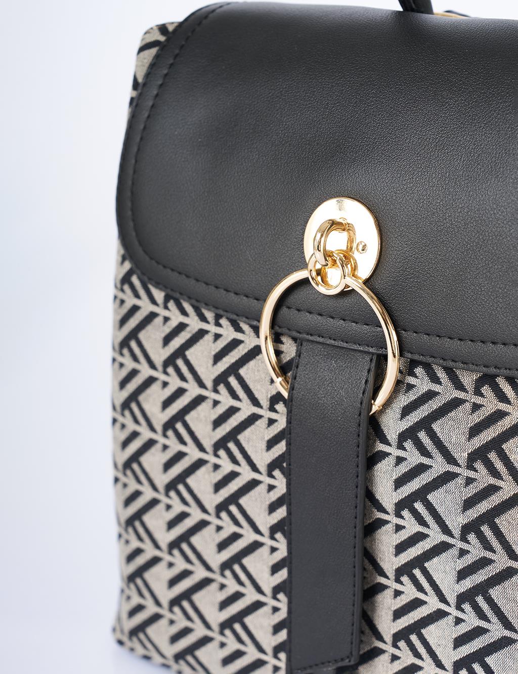 Monogram Pattern Medium Shopper Bag Black