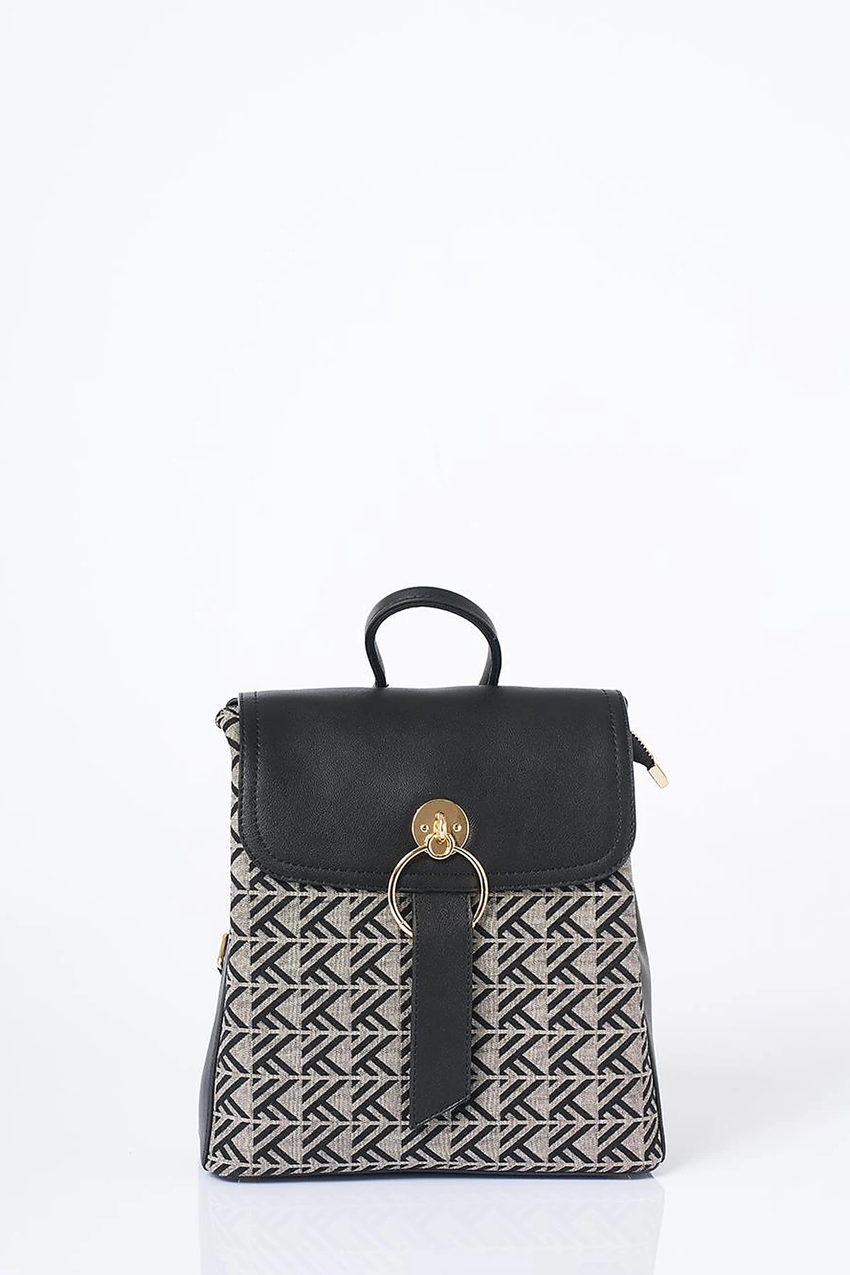 Monogram Desen Orta Boy Shopper Çanta Siyah