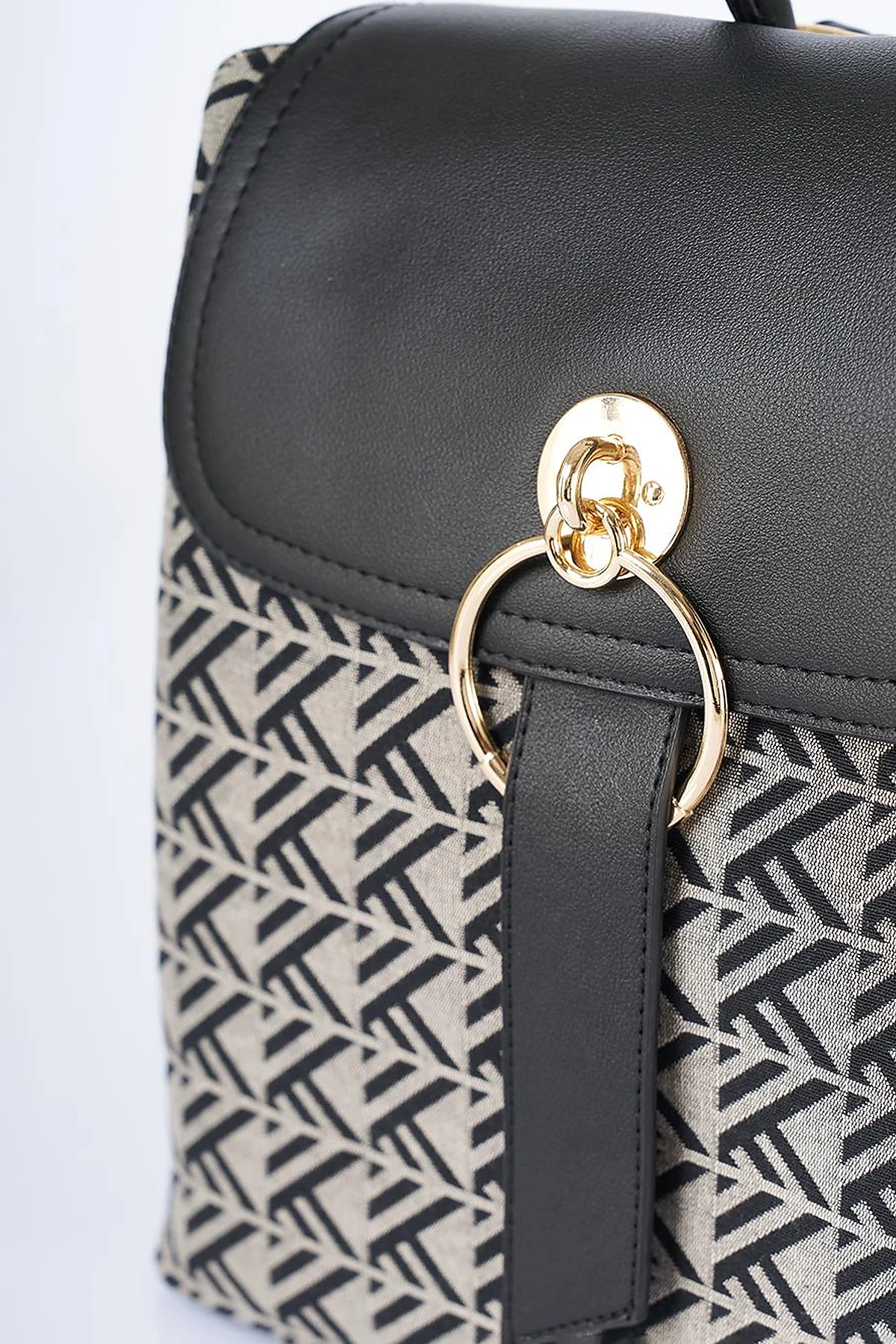 Monogram Desen Orta Boy Shopper Çanta Siyah