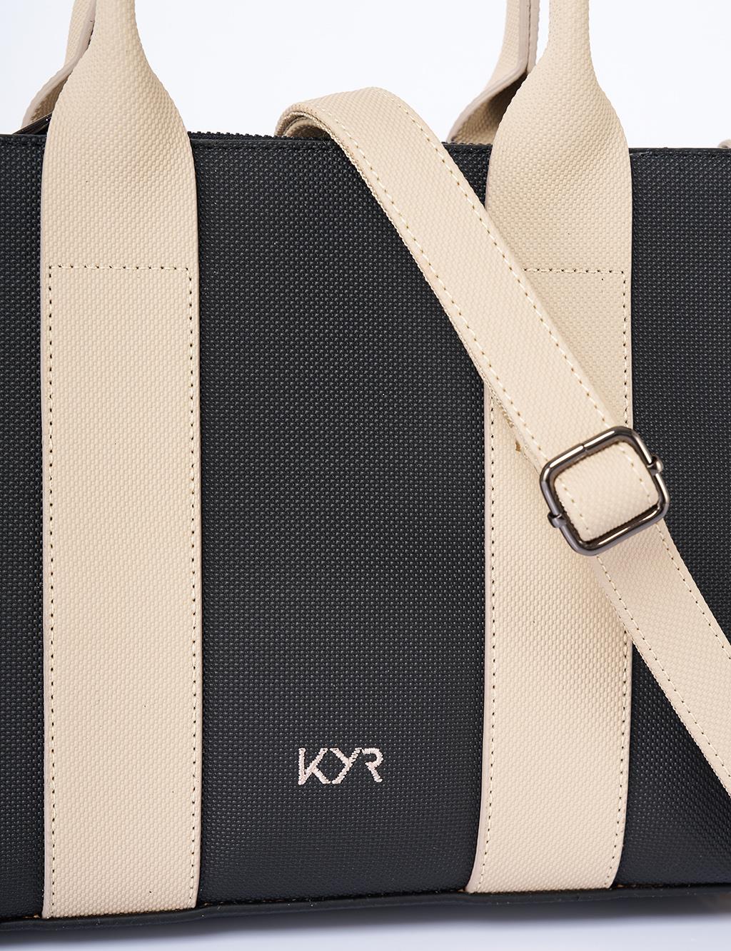 Logo Detailed Tote Bag Black Taupe