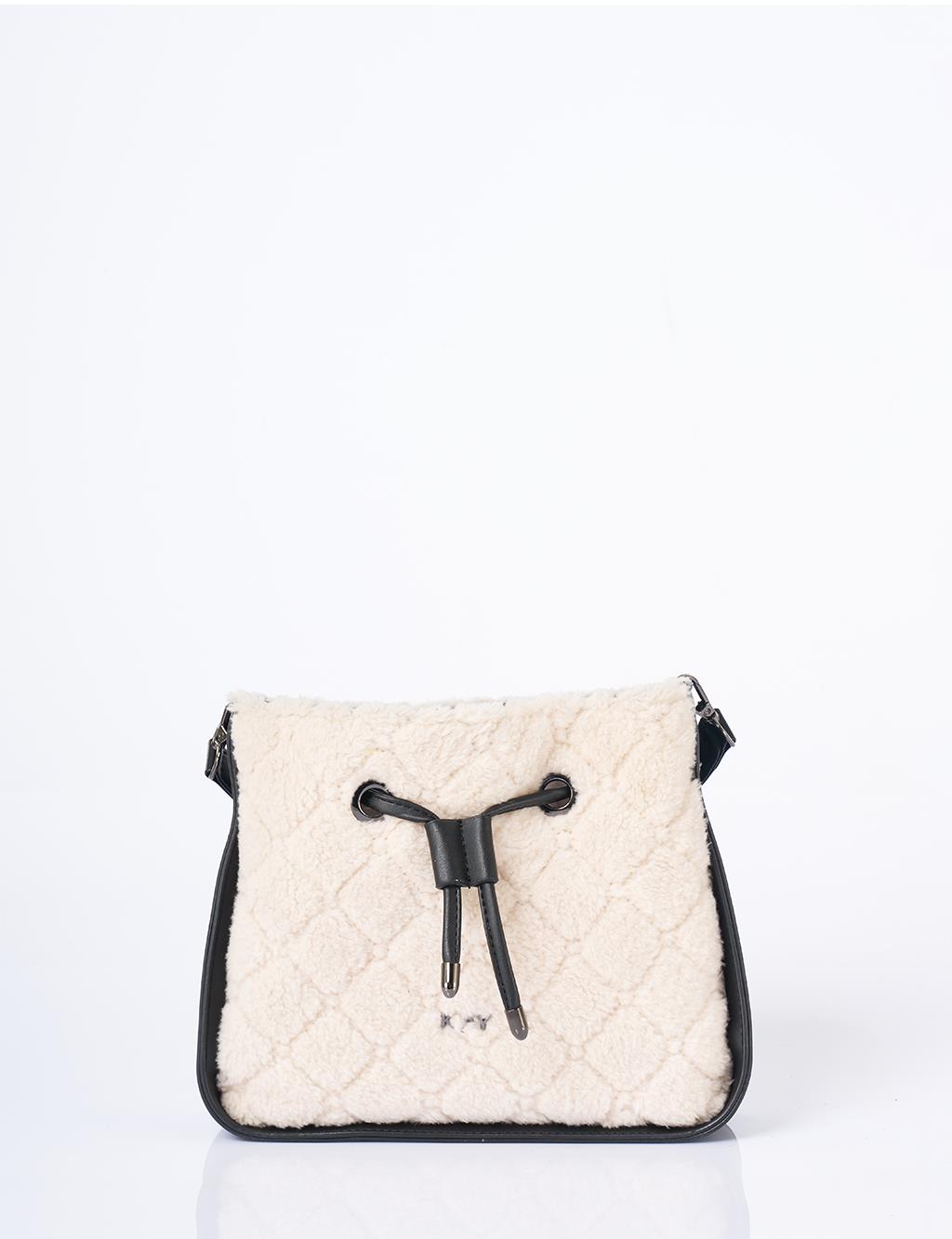 Leather Detailed Plush Bag Black