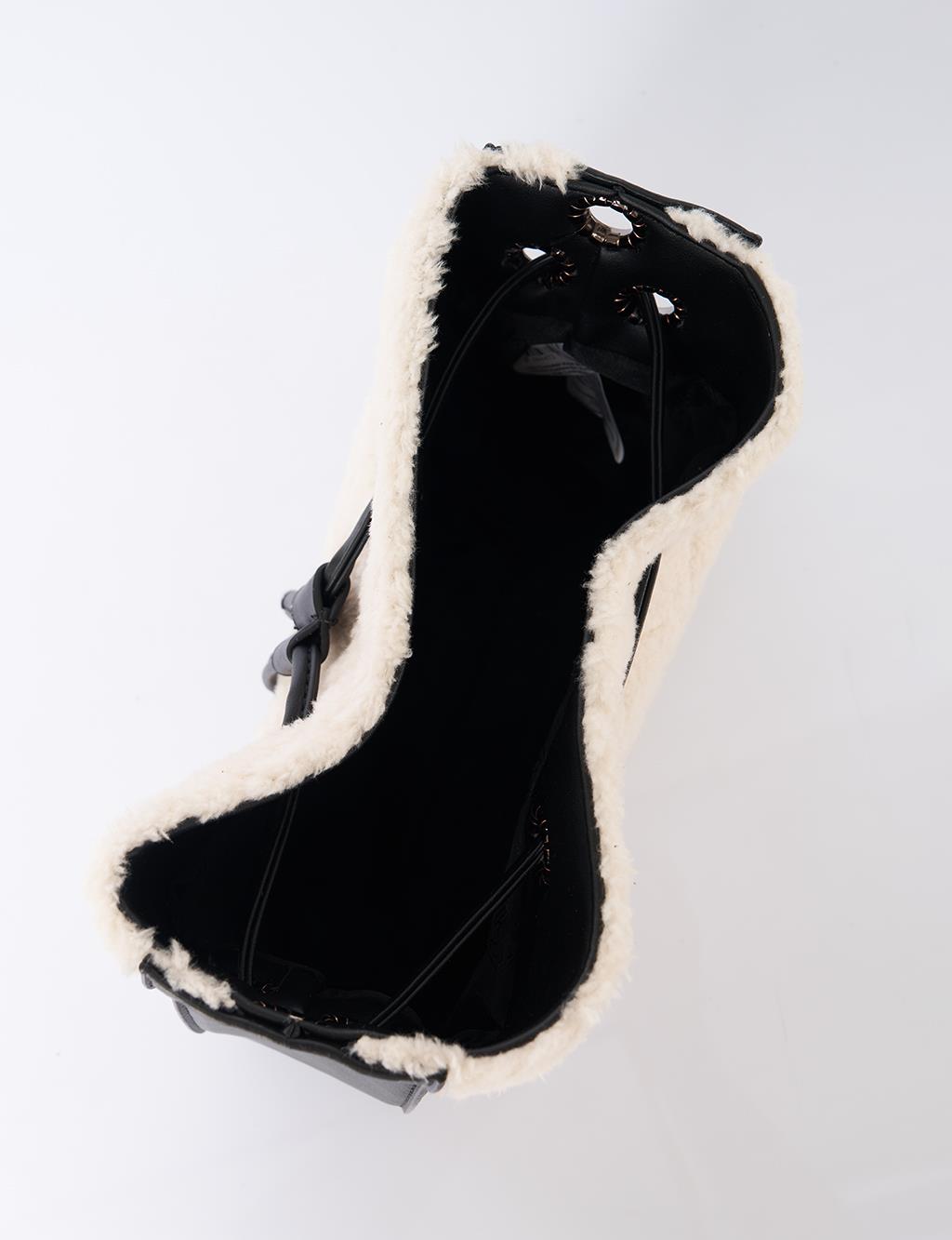 Leather Detailed Plush Bag Black