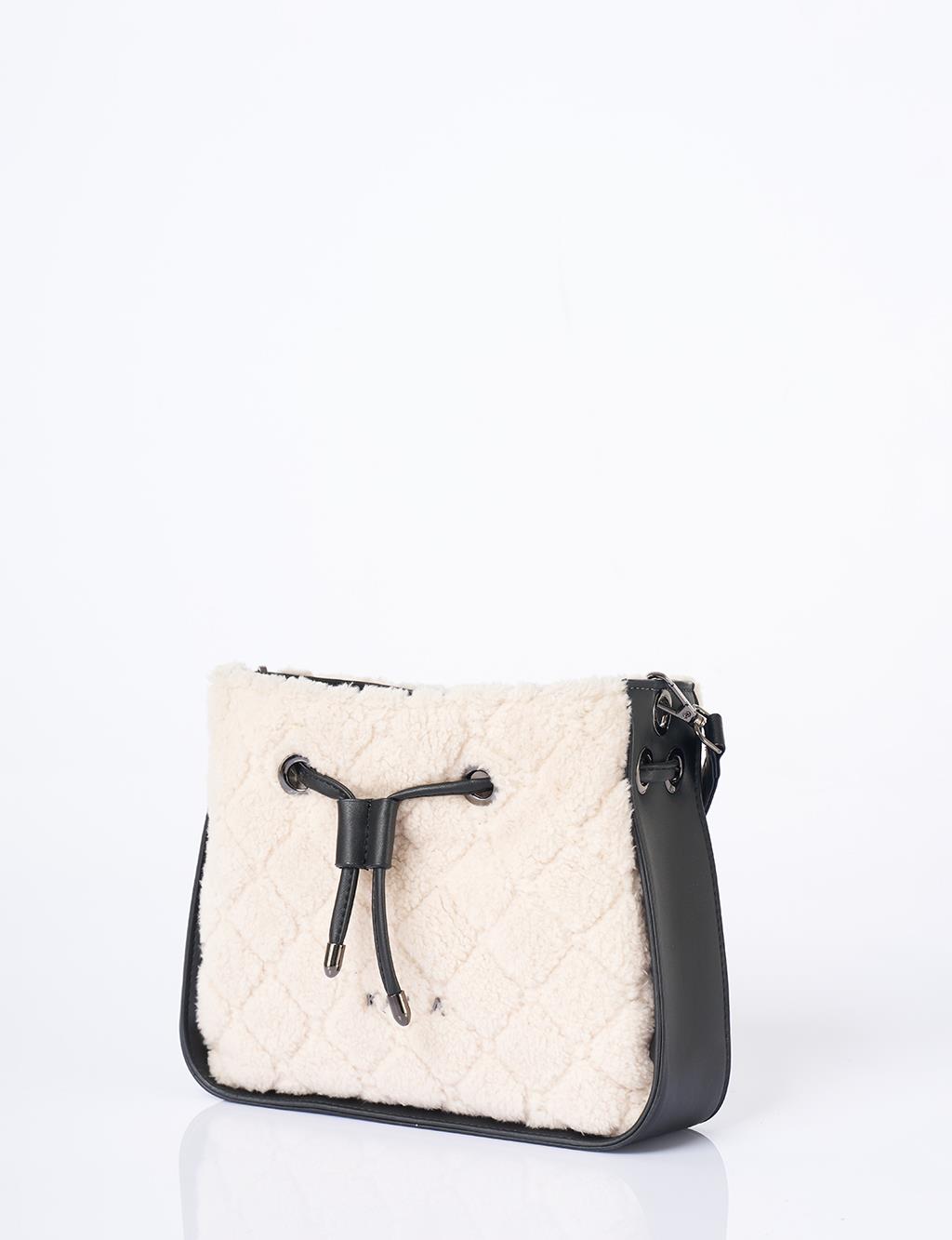 Leather Detailed Plush Bag Black