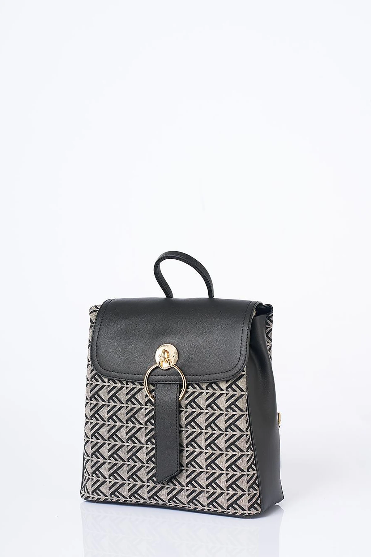 Monogram Desen Orta Boy Shopper Çanta Siyah