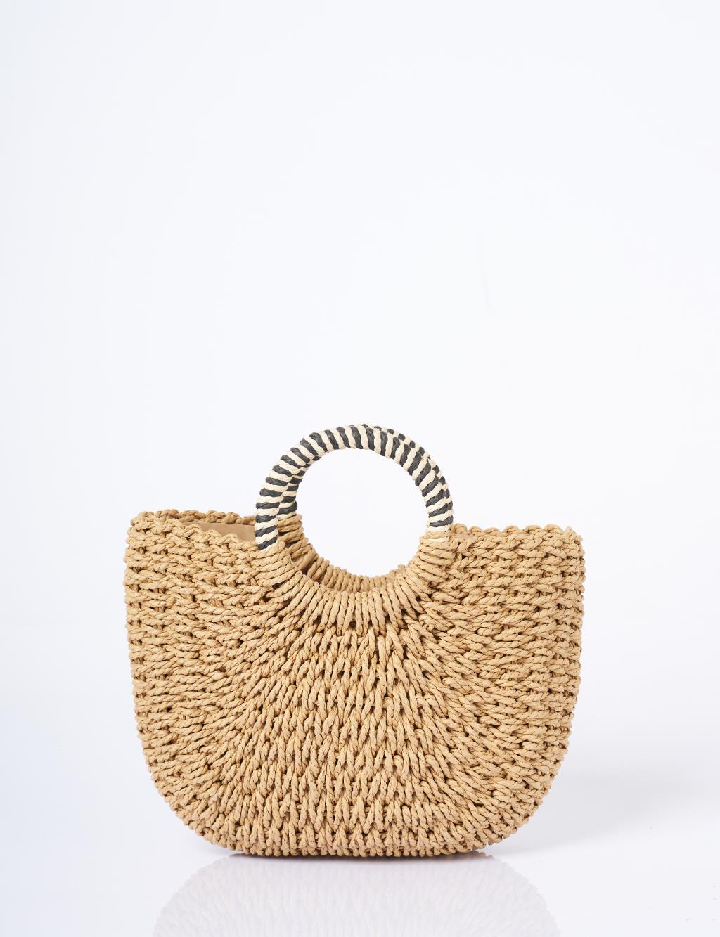Seashell Detailed Straw Bag Camel