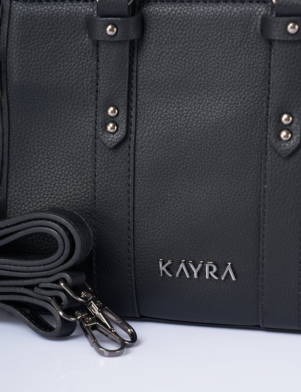 Shoulder Strap Snap Closure Faux Leather Tote Bag Black