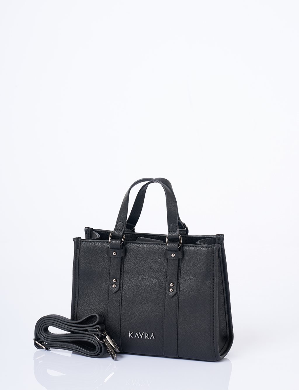 Shoulder Strap Snap Closure Faux Leather Tote Bag Black