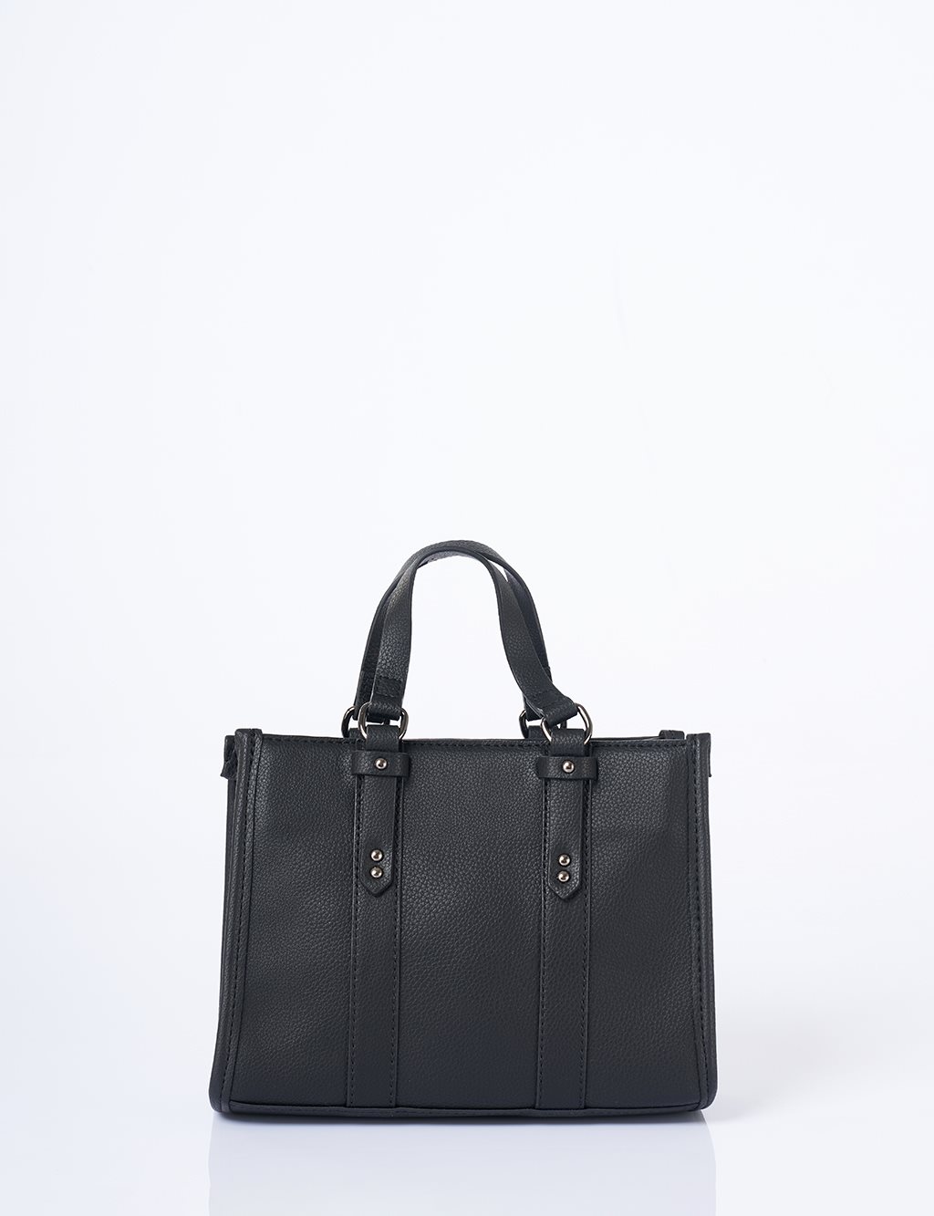 Shoulder Strap Snap Closure Faux Leather Tote Bag Black