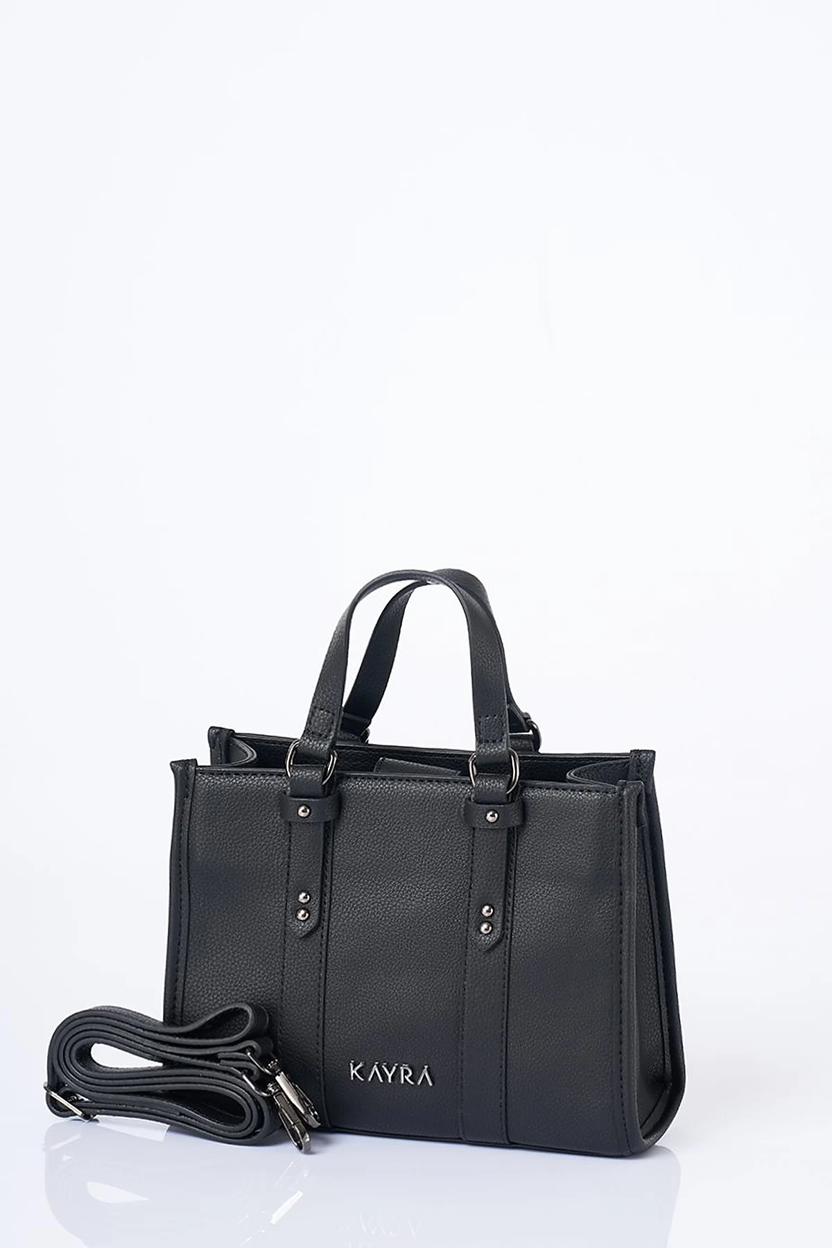 Shoulder Strap Snap Closure Faux Leather Tote Bag Black