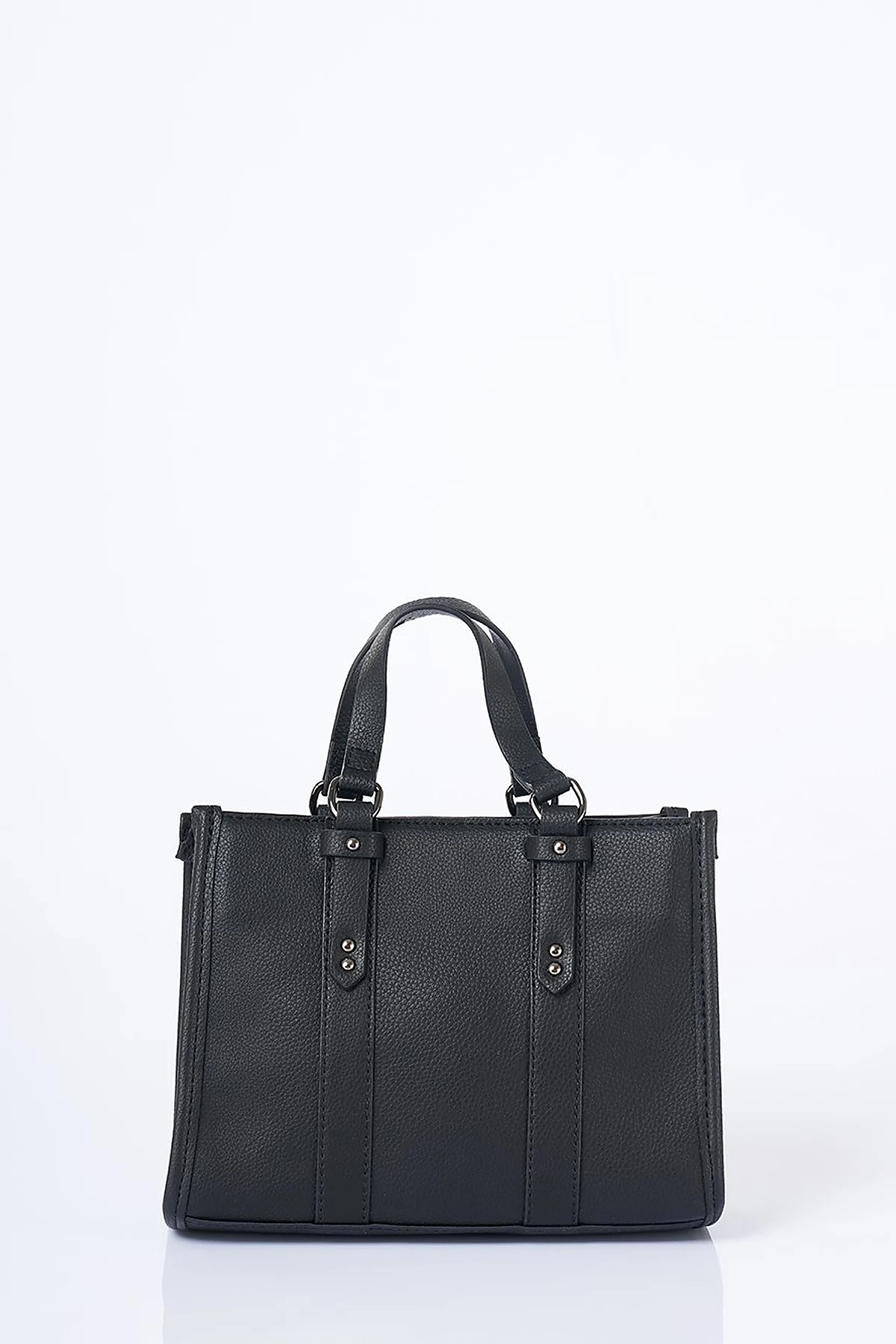 Shoulder Strap Snap Closure Faux Leather Tote Bag Black