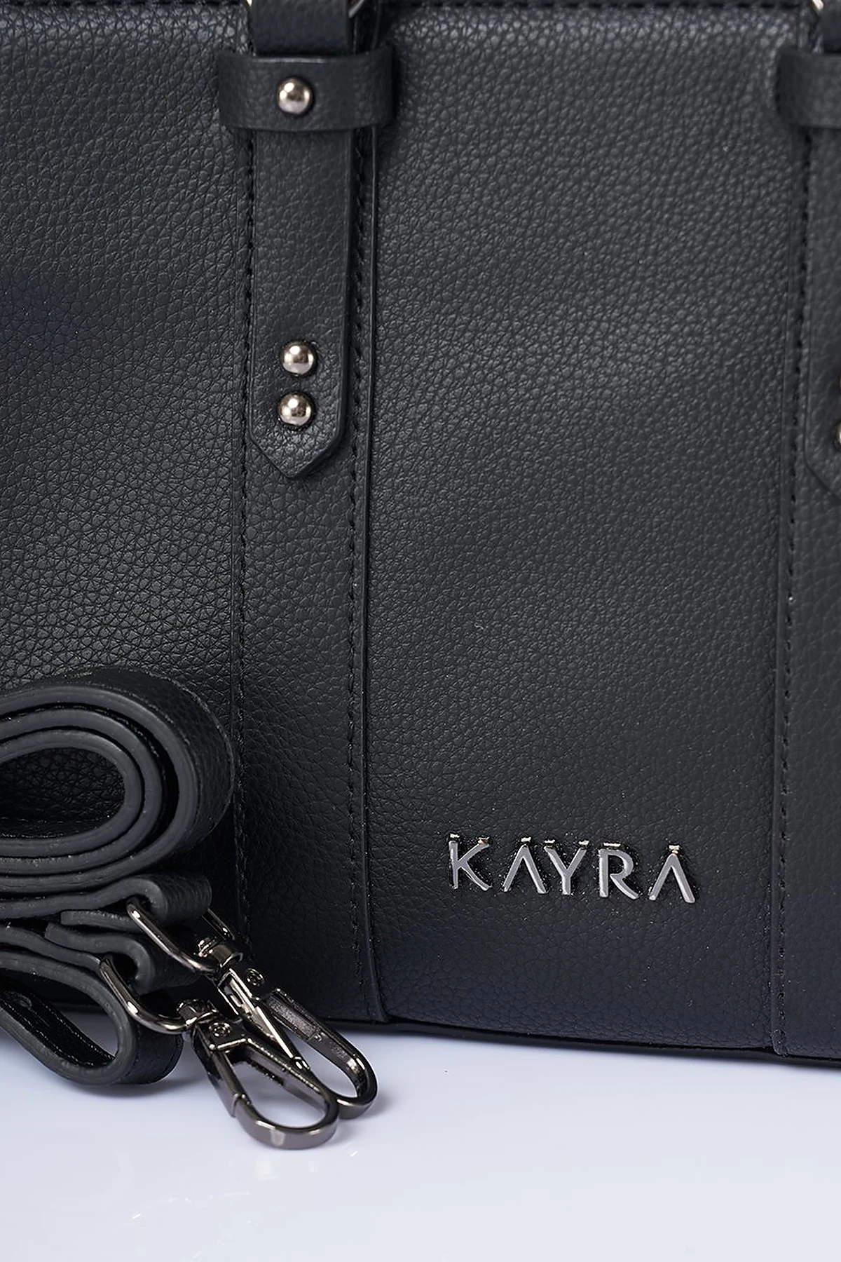 Shoulder Strap Snap Closure Faux Leather Tote Bag Black
