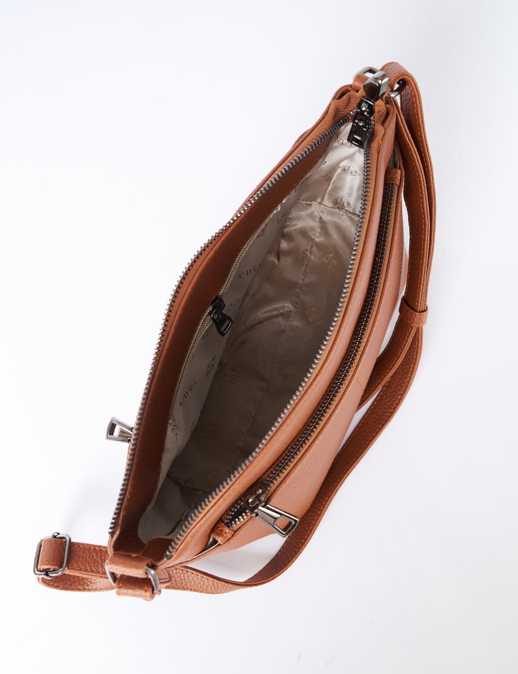 Multi-Compartment Faux Leather Bag Tan