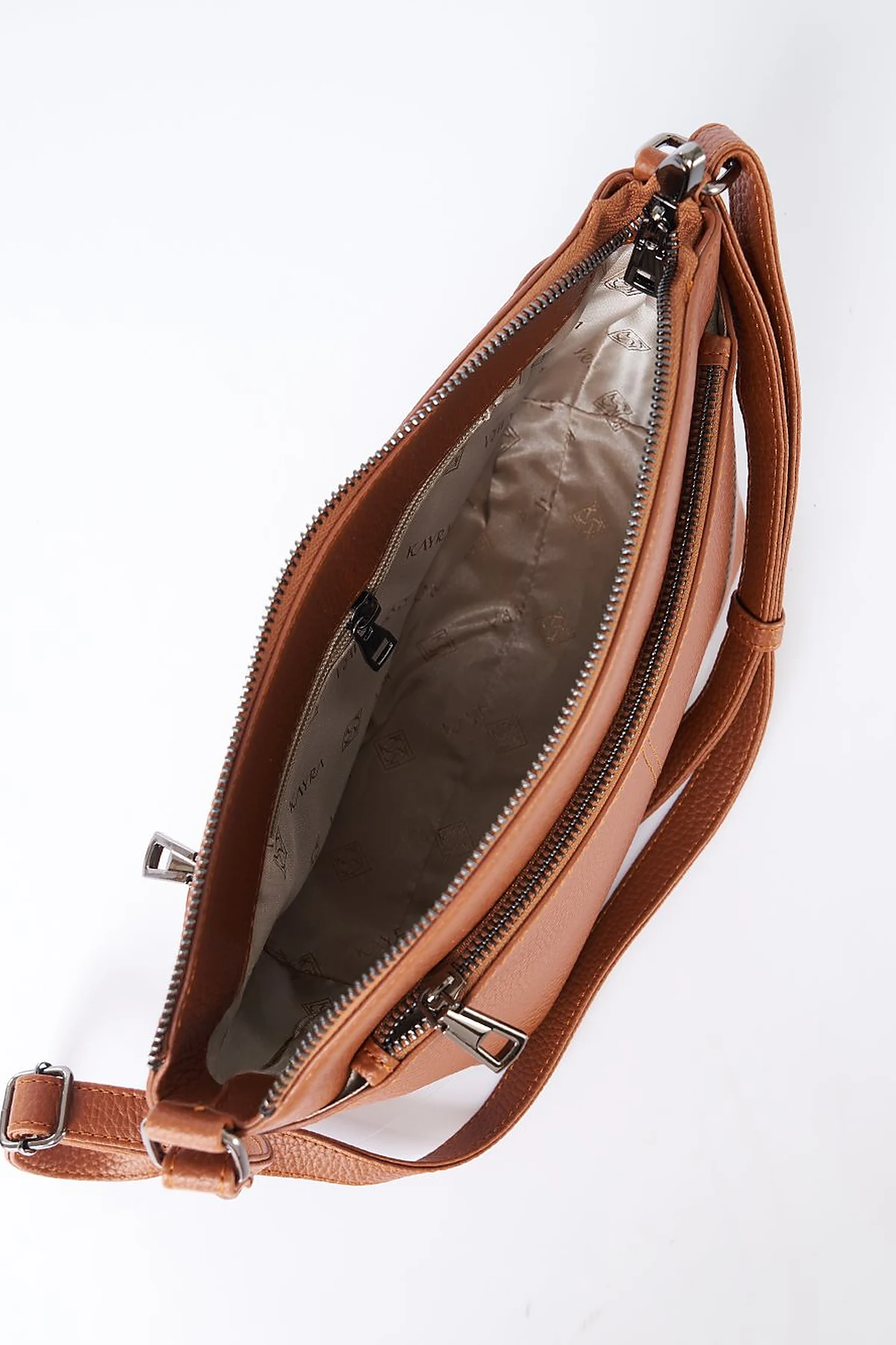 Multi-Compartment Faux Leather Bag Tan