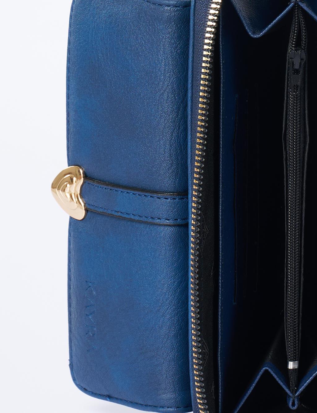 Heart Detailed Crossbody Wallet Bag Navy