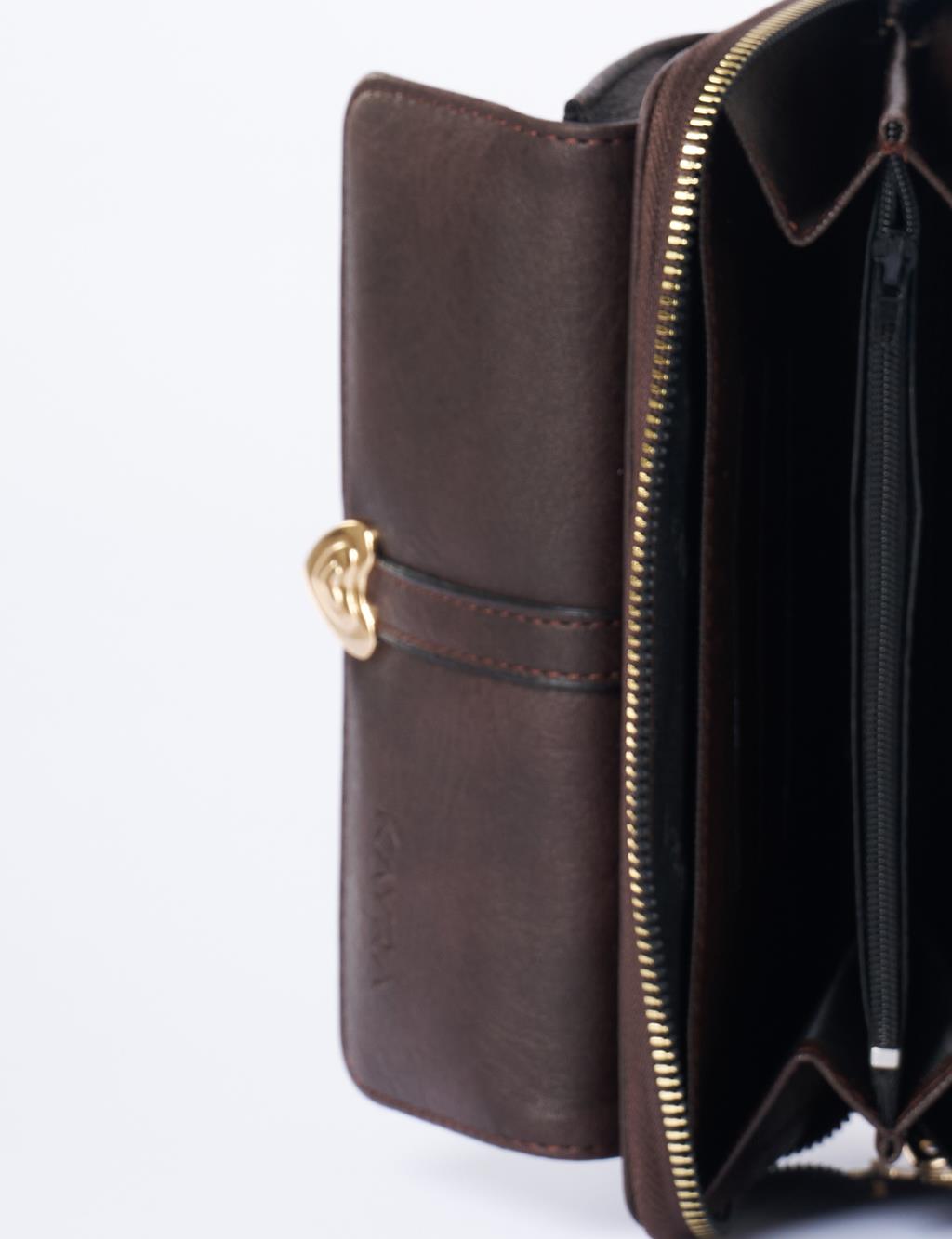 Heart Detailed Crossbody Wallet Bag Brown