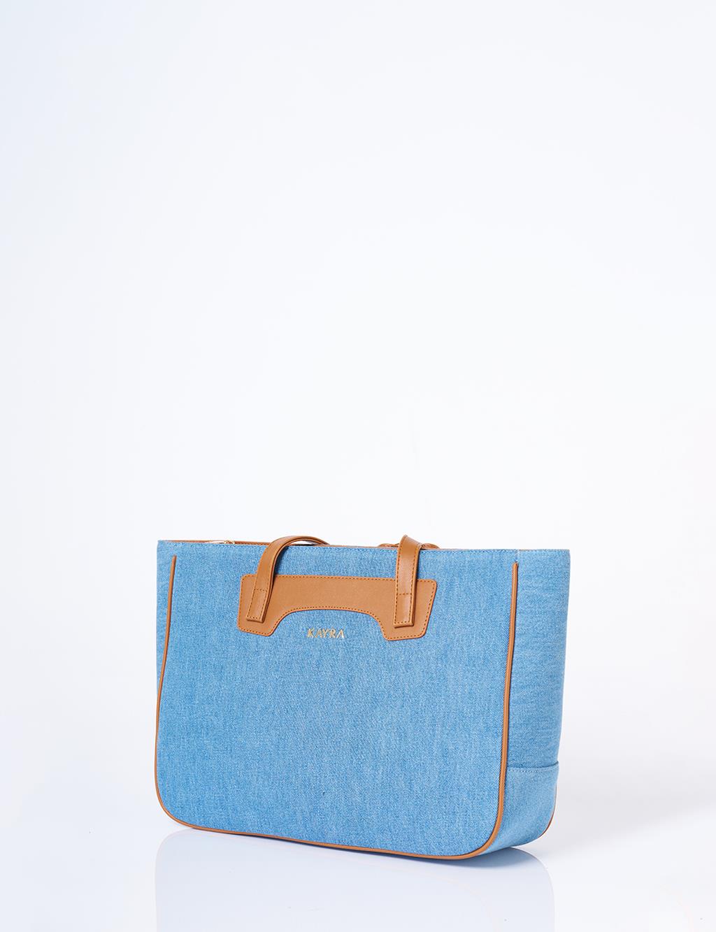 Logolu Denim Çanta İndigo