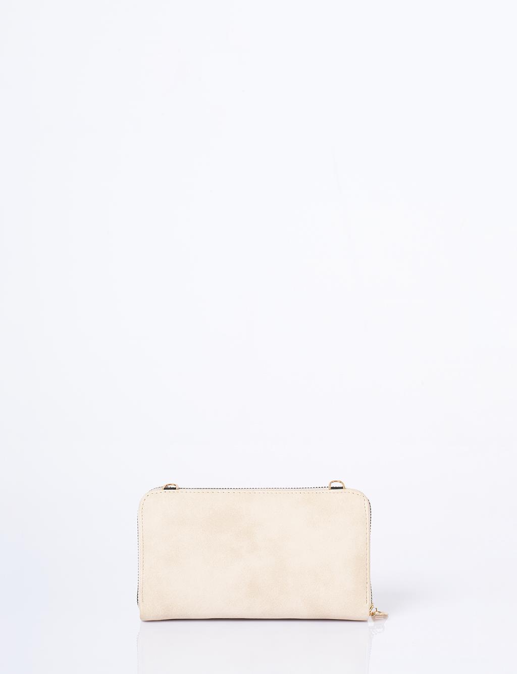 Heart Detailed Crossbody Wallet Bag Cream