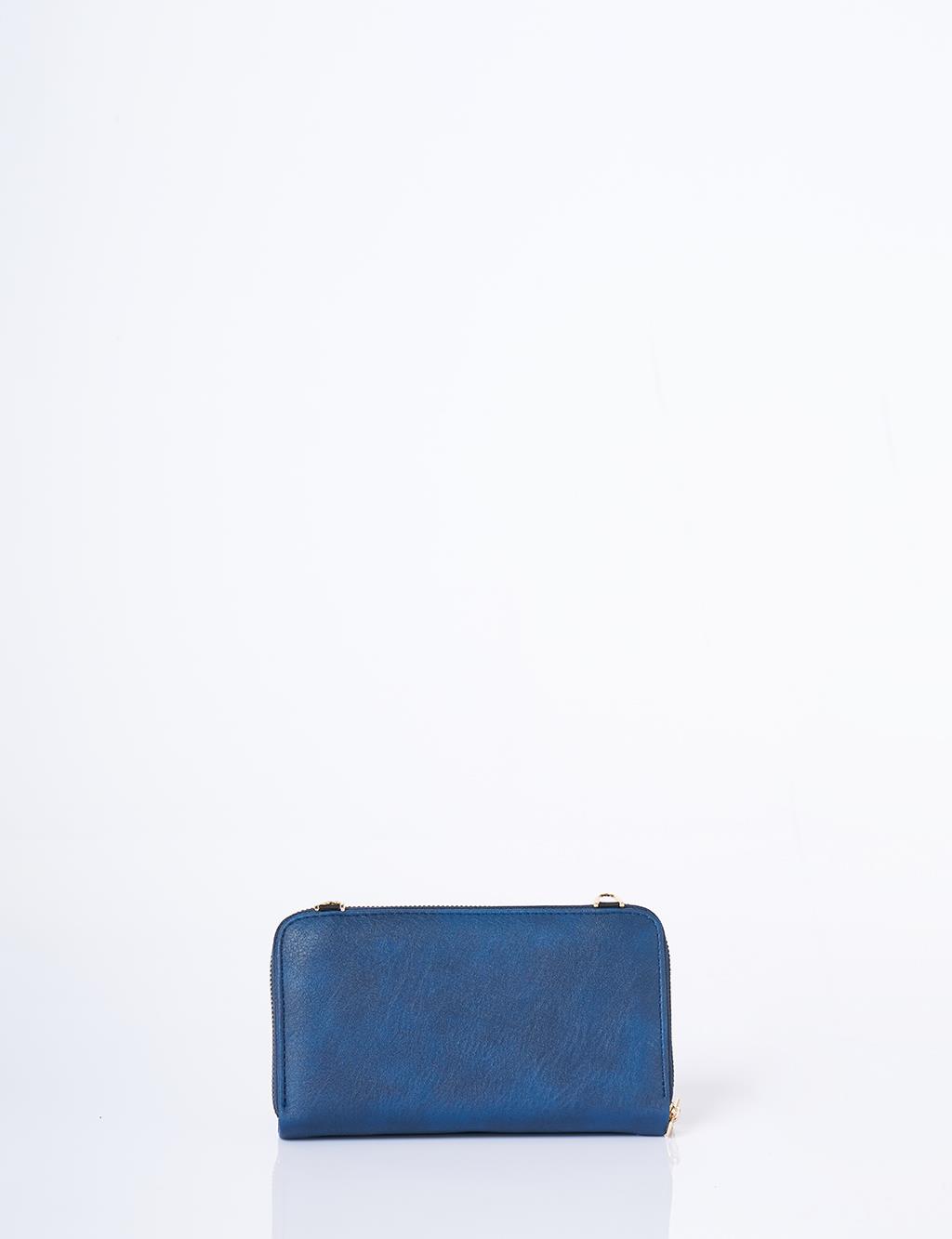 Heart Detailed Crossbody Wallet Bag Navy