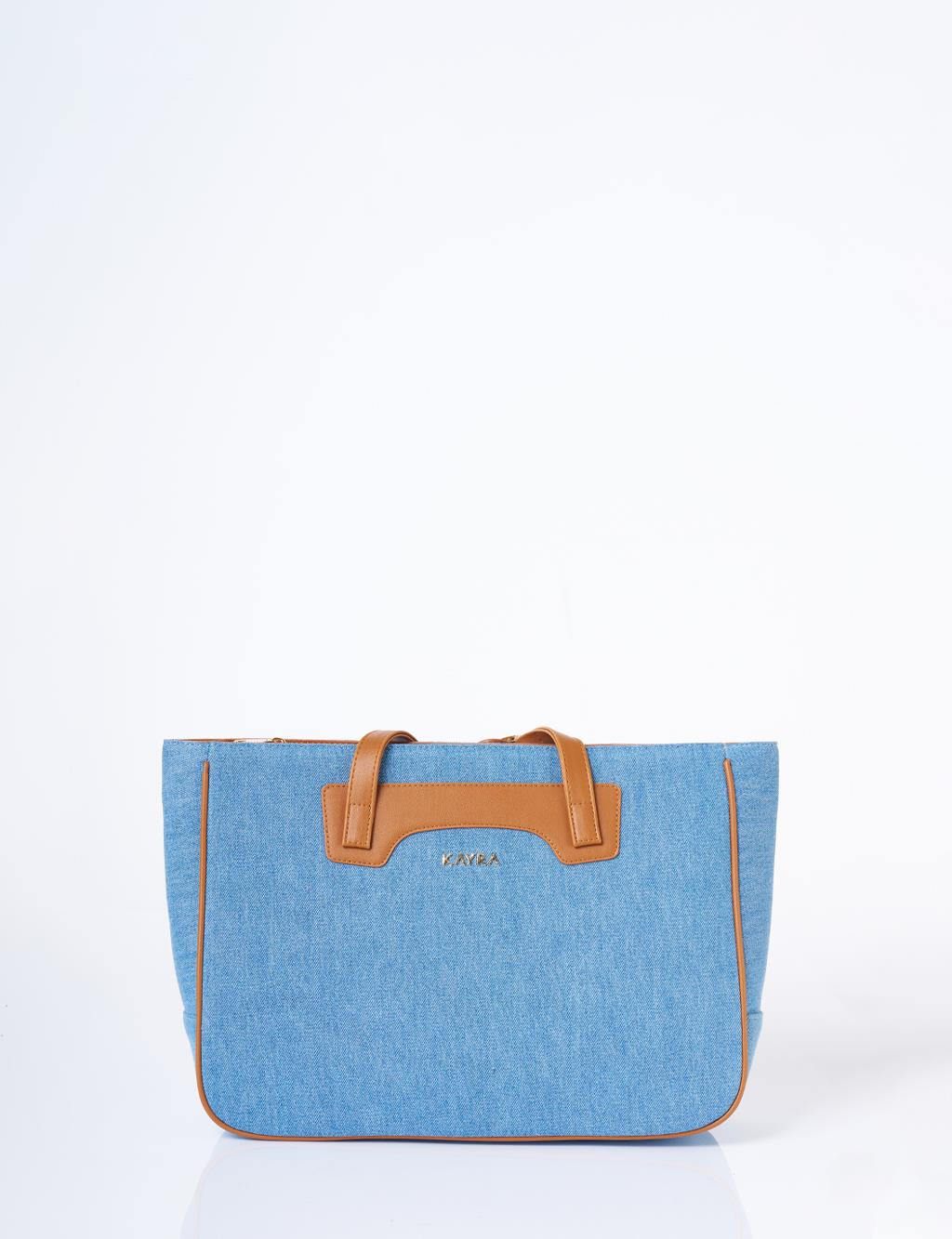 Logolu Denim Çanta İndigo