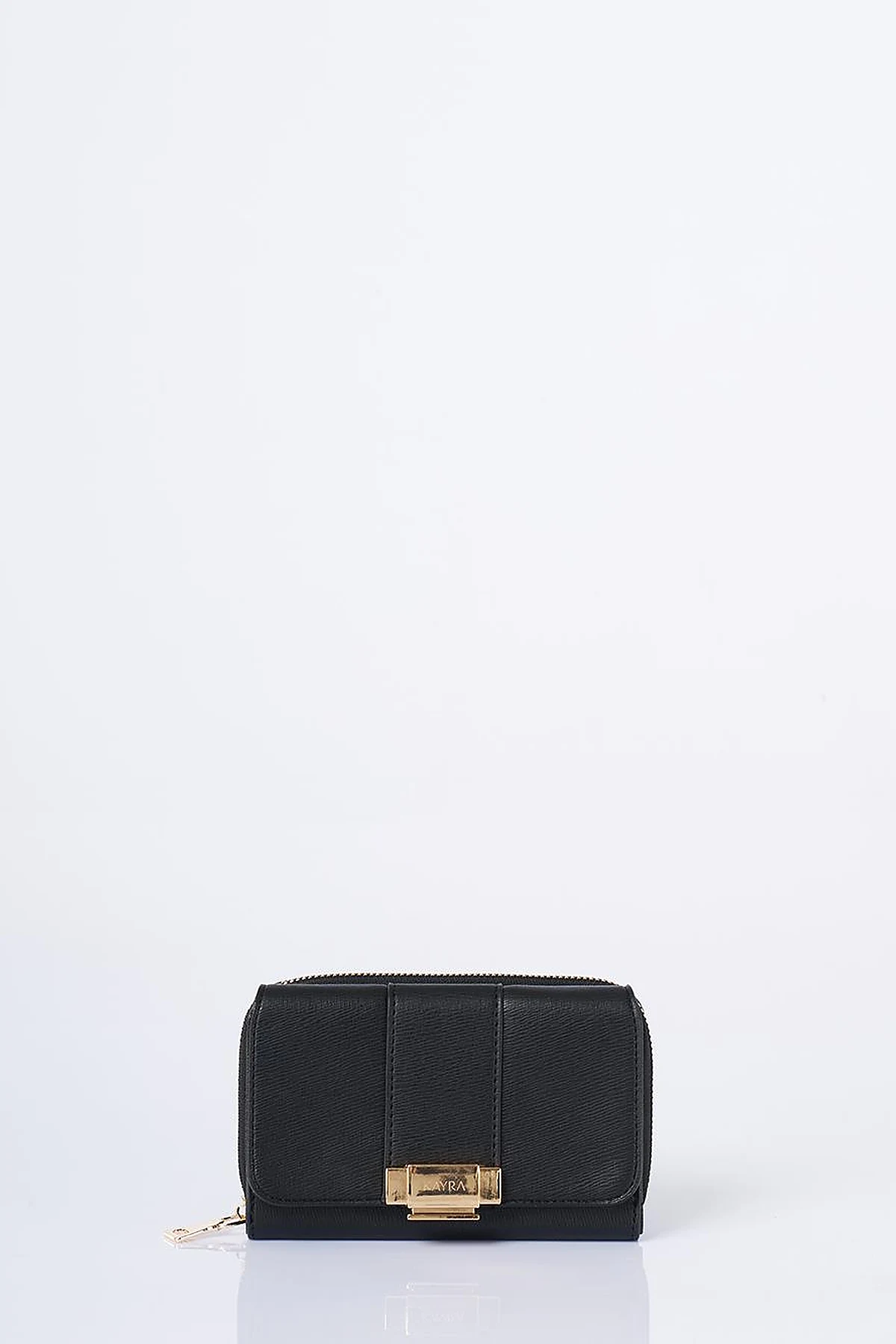 Gold Buckle Zippered Wallet Black