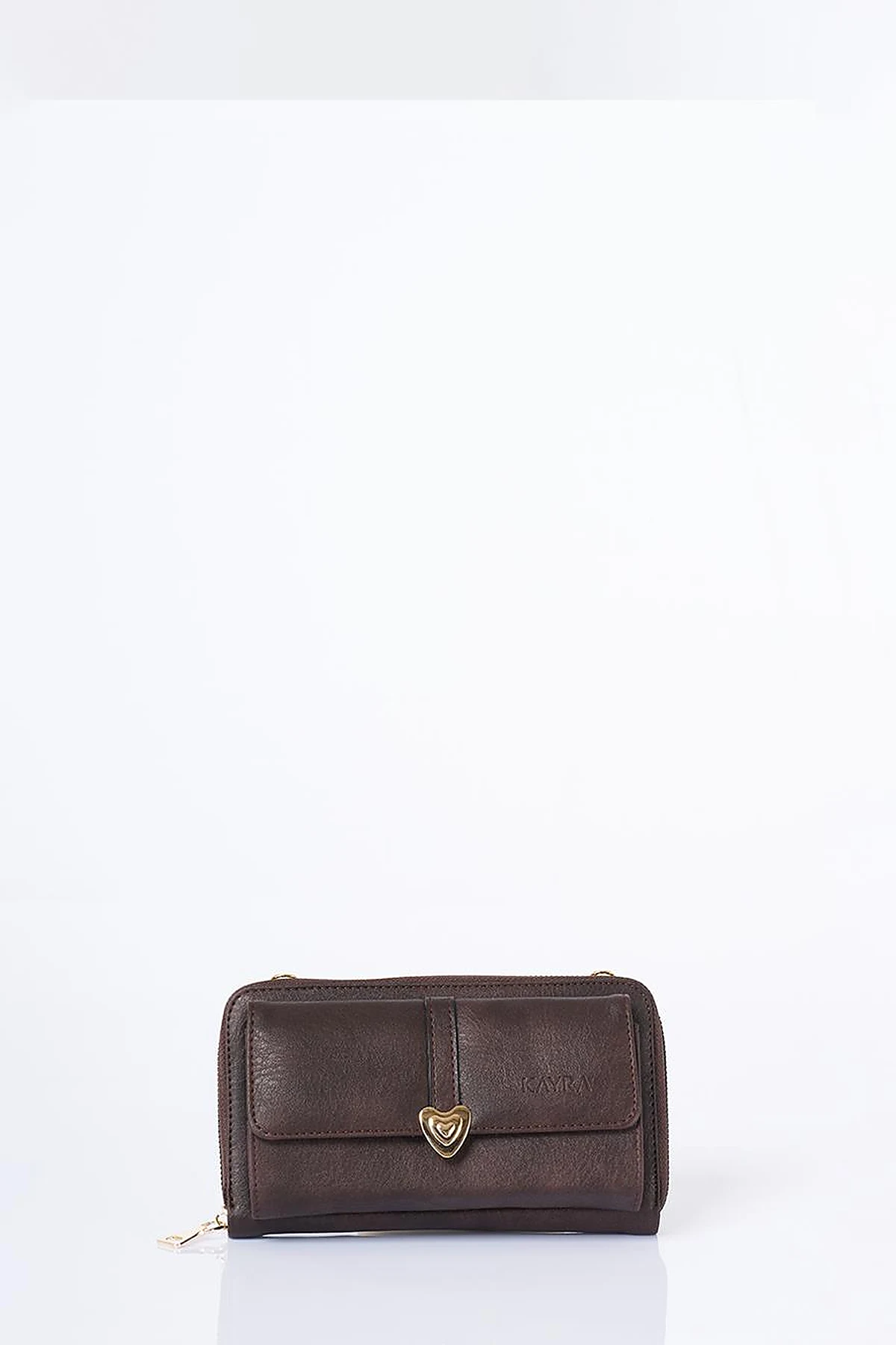 Heart Detailed Crossbody Wallet Bag Brown