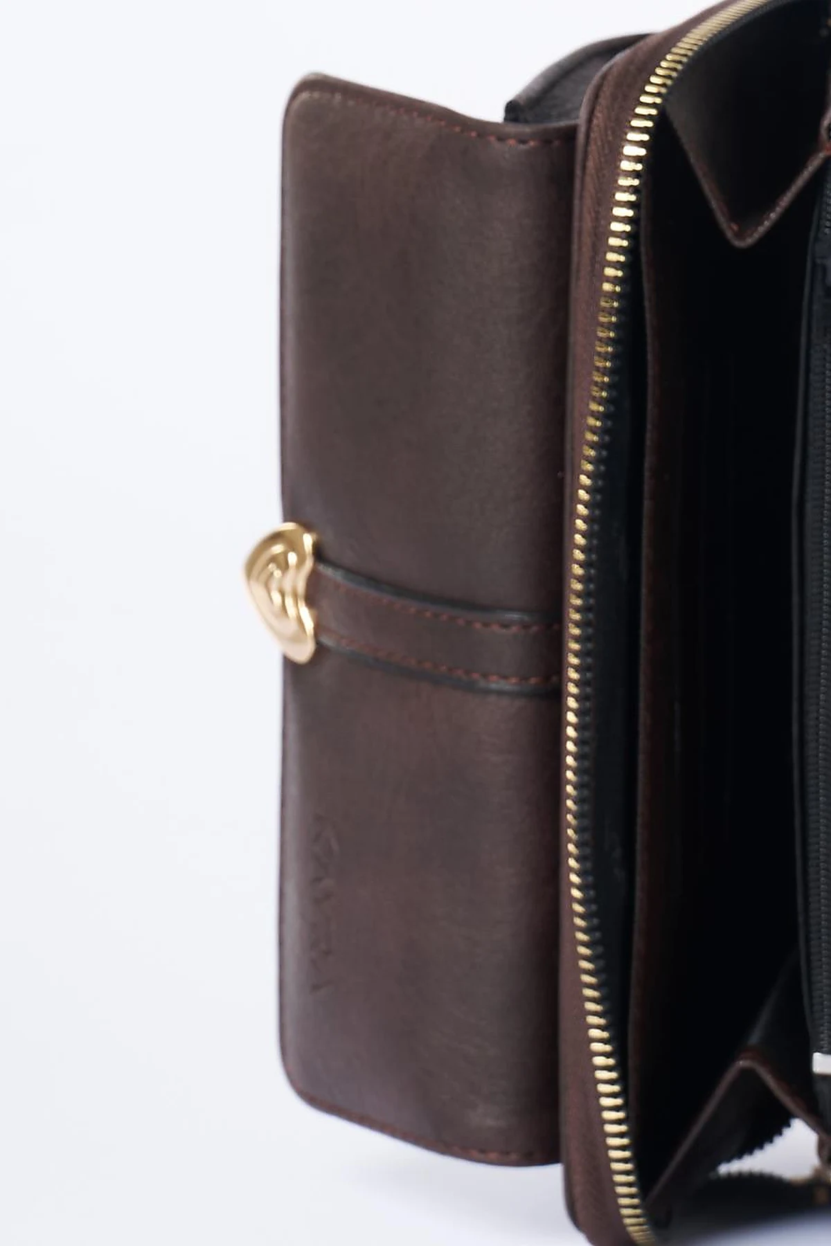 Heart Detailed Crossbody Wallet Bag Brown