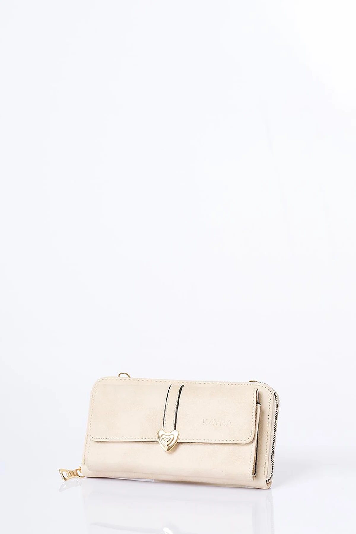 Heart Detailed Crossbody Wallet Bag Cream