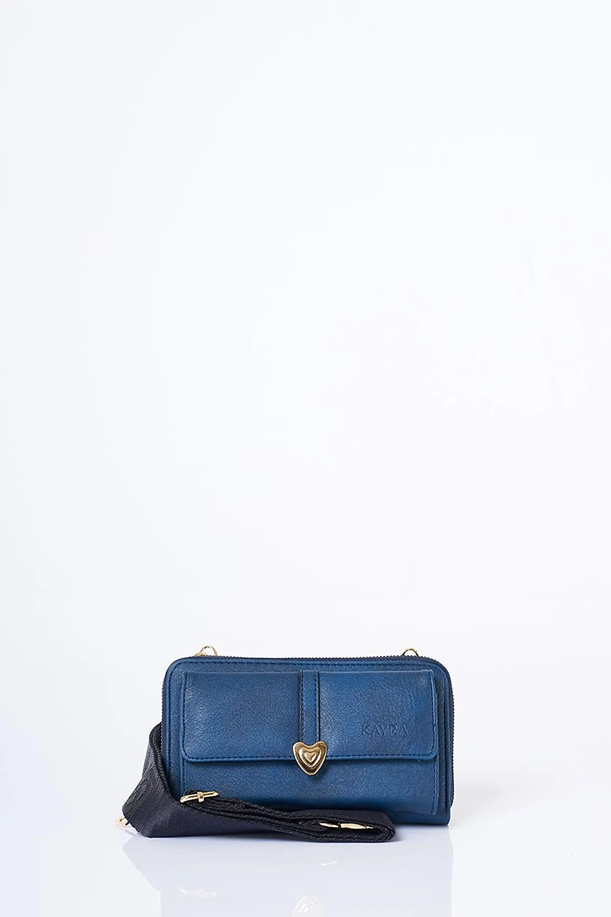 Heart Detailed Crossbody Wallet Bag Navy