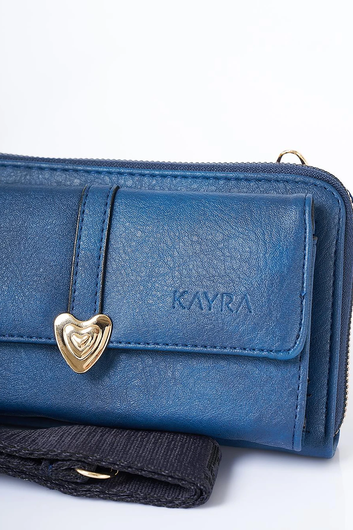 Heart Detailed Crossbody Wallet Bag Navy