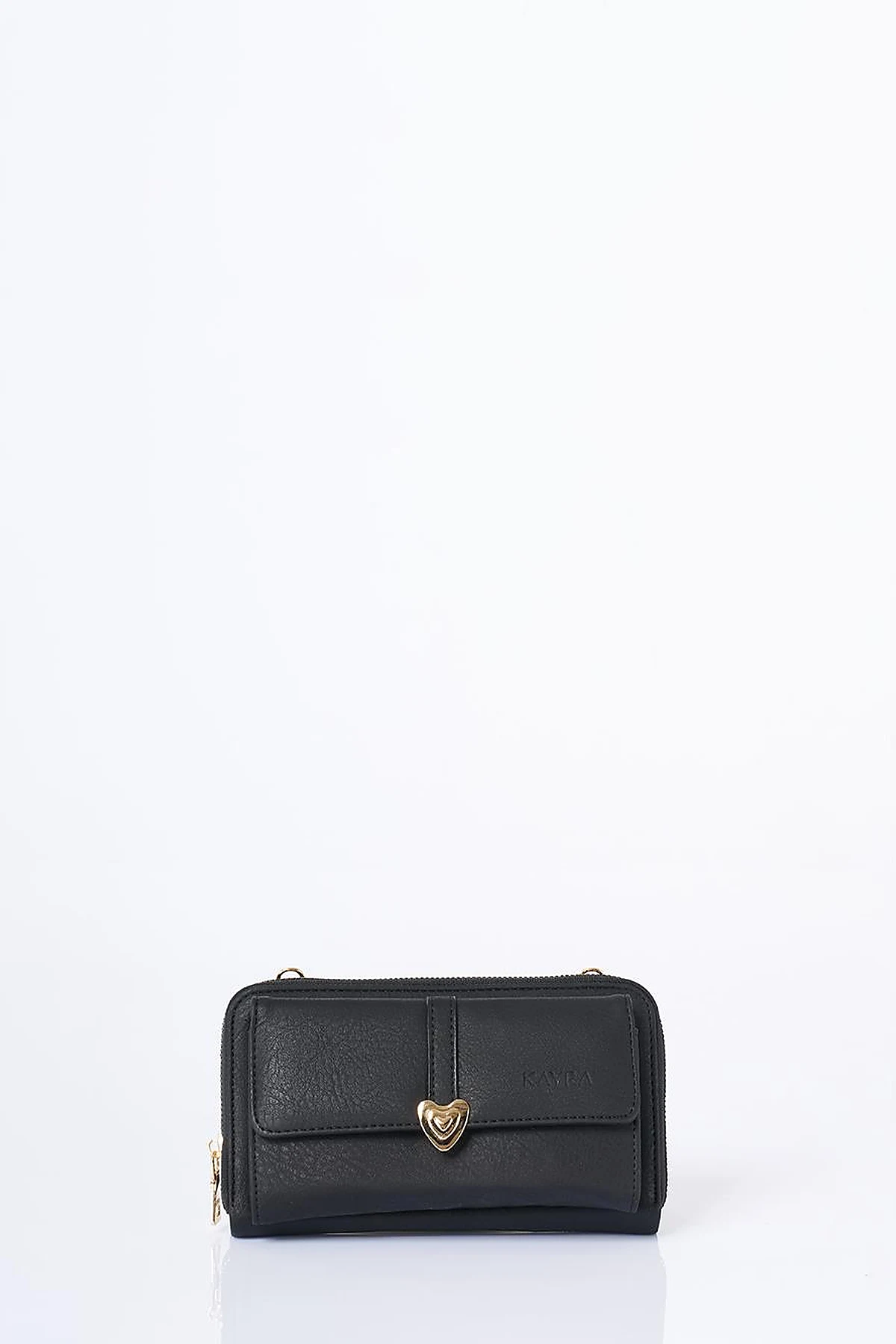 Heart Detailed Crossbody Wallet Bag Black