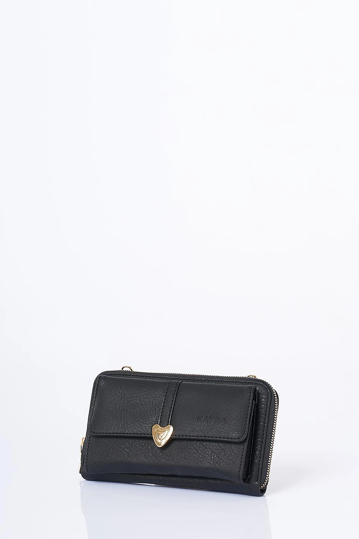Heart Detailed Crossbody Wallet Bag Black