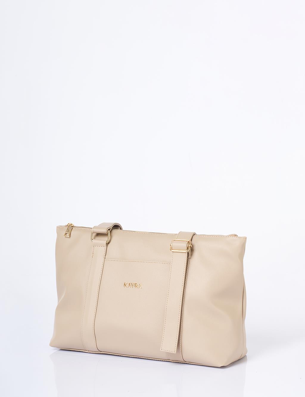 Suni Deri Uzatılabilir Askılı Büyük Boy Çanta Vizon