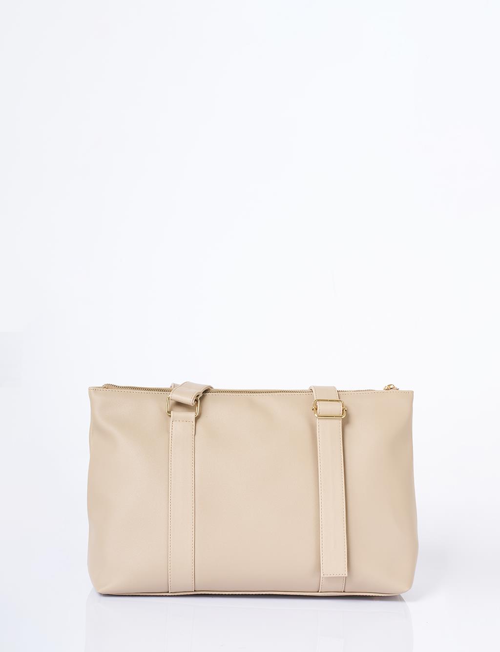 Suni Deri Uzatılabilir Askılı Büyük Boy Çanta Vizon