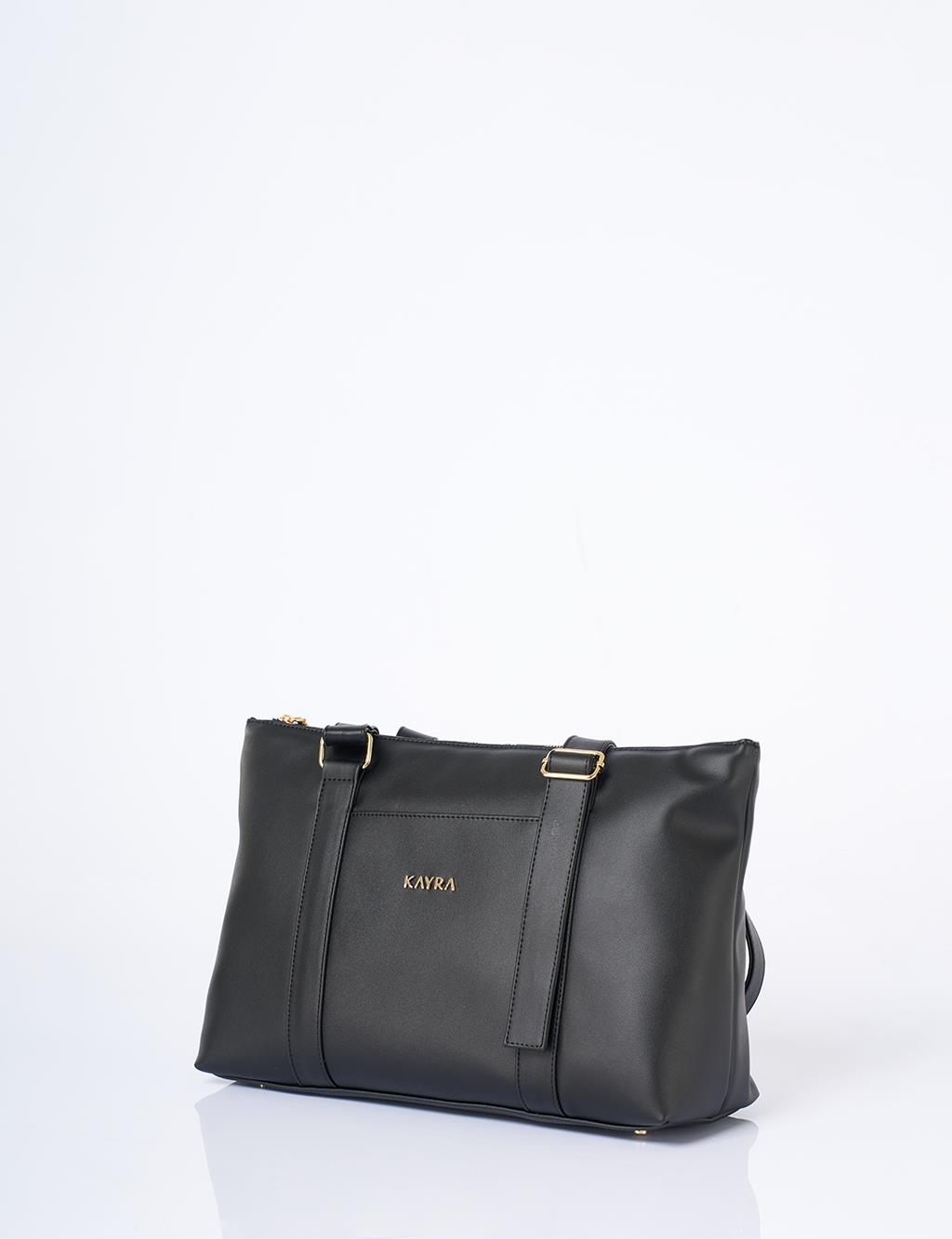 Suni Deri Uzatılabilir Askılı Büyük Boy Çanta Siyah