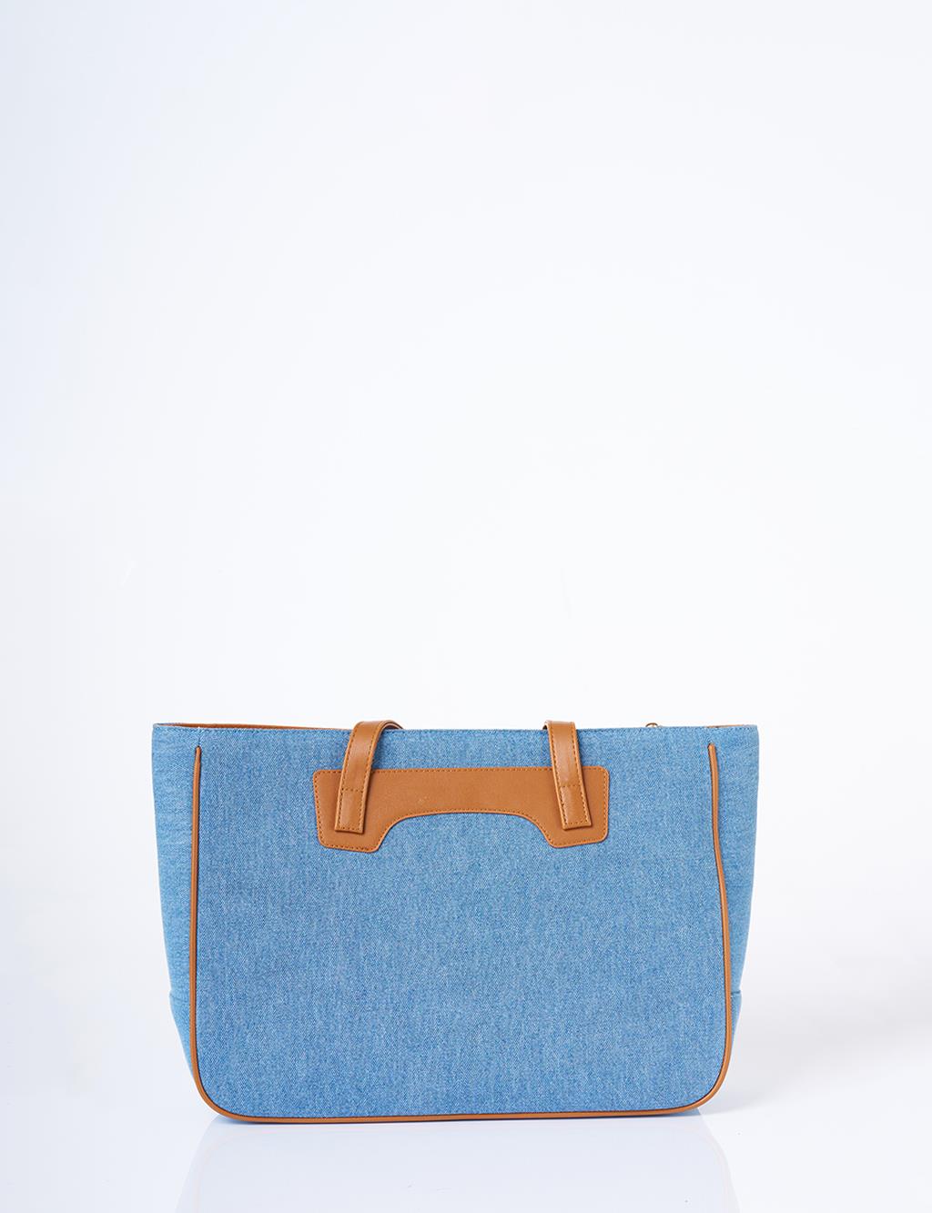 Logolu Denim Çanta İndigo