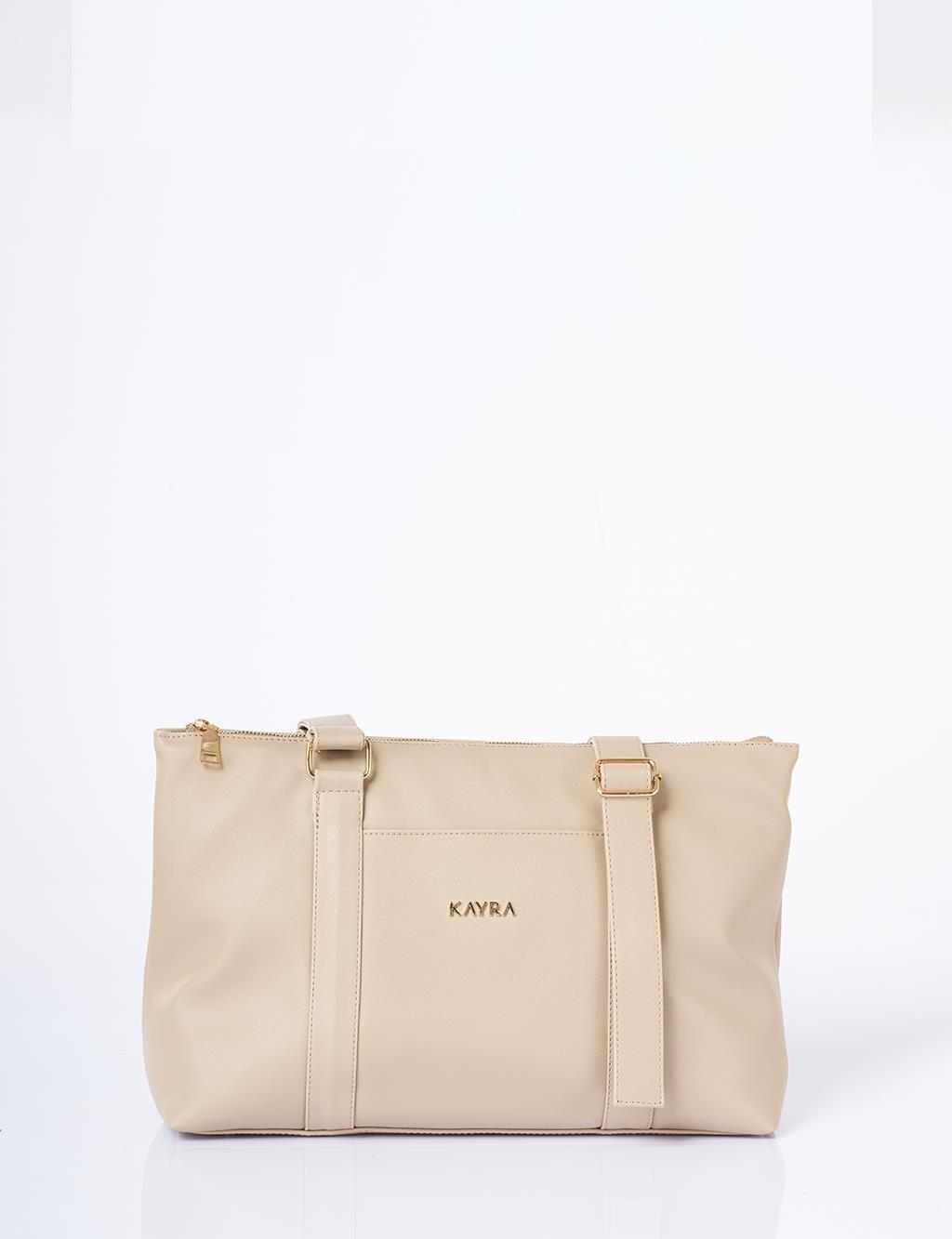 Suni Deri Uzatılabilir Askılı Büyük Boy Çanta Vizon