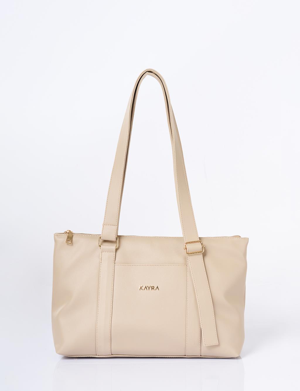 Suni Deri Uzatılabilir Askılı Büyük Boy Çanta Vizon