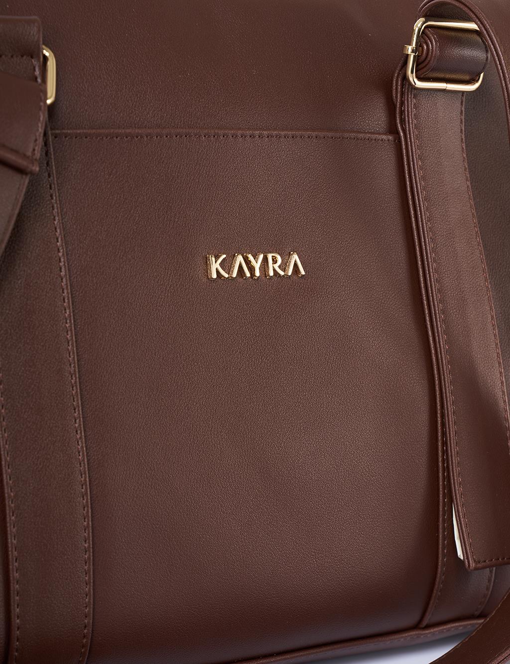 Suni Deri Uzatılabilir Askılı Büyük Boy Çanta Acı Kahve