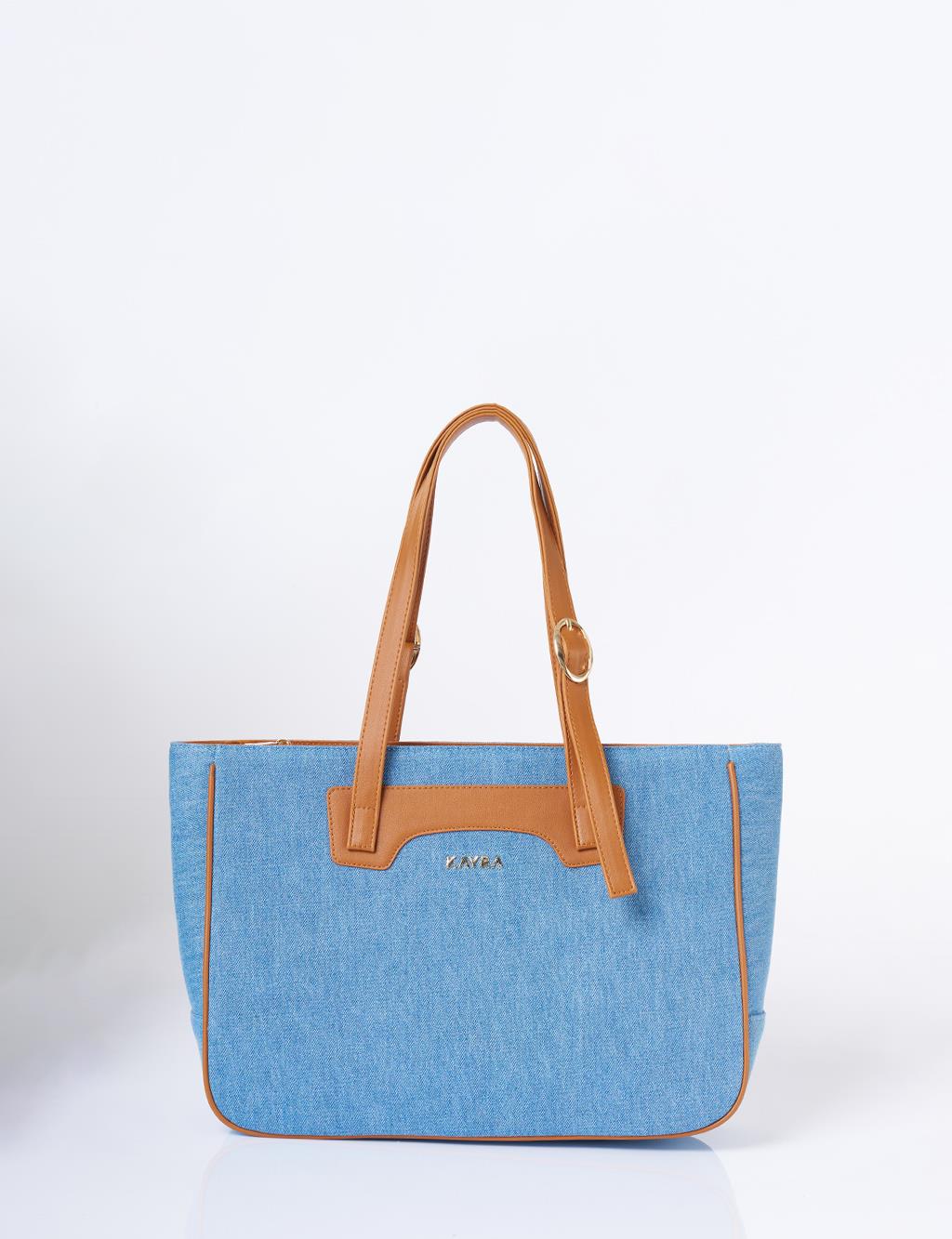Logolu Denim Çanta İndigo