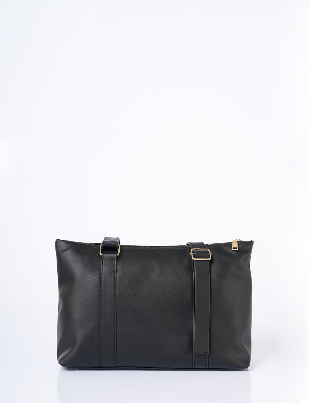 Suni Deri Uzatılabilir Askılı Büyük Boy Çanta Siyah