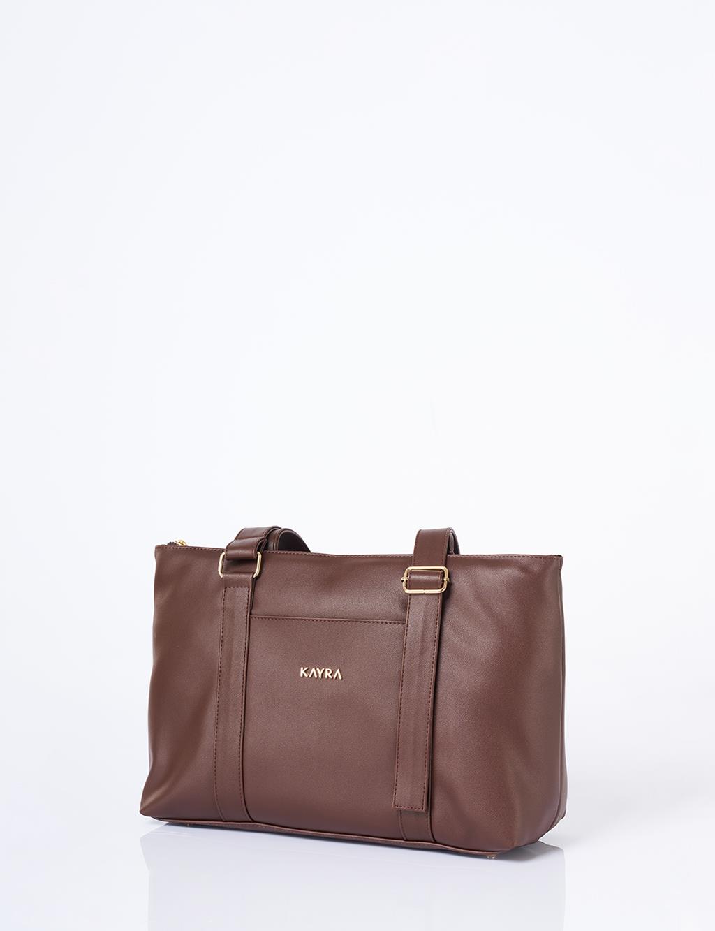 Suni Deri Uzatılabilir Askılı Büyük Boy Çanta Acı Kahve