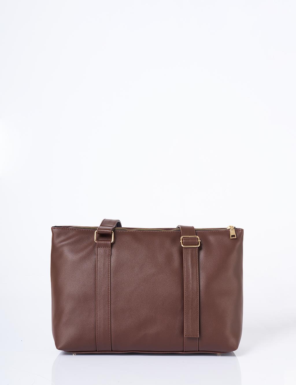 Suni Deri Uzatılabilir Askılı Büyük Boy Çanta Acı Kahve