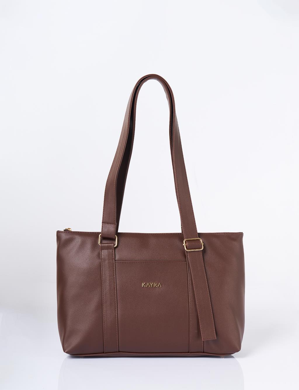 Suni Deri Uzatılabilir Askılı Büyük Boy Çanta Acı Kahve