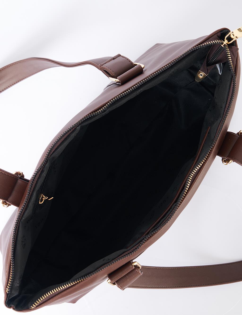 Suni Deri Uzatılabilir Askılı Büyük Boy Çanta Acı Kahve