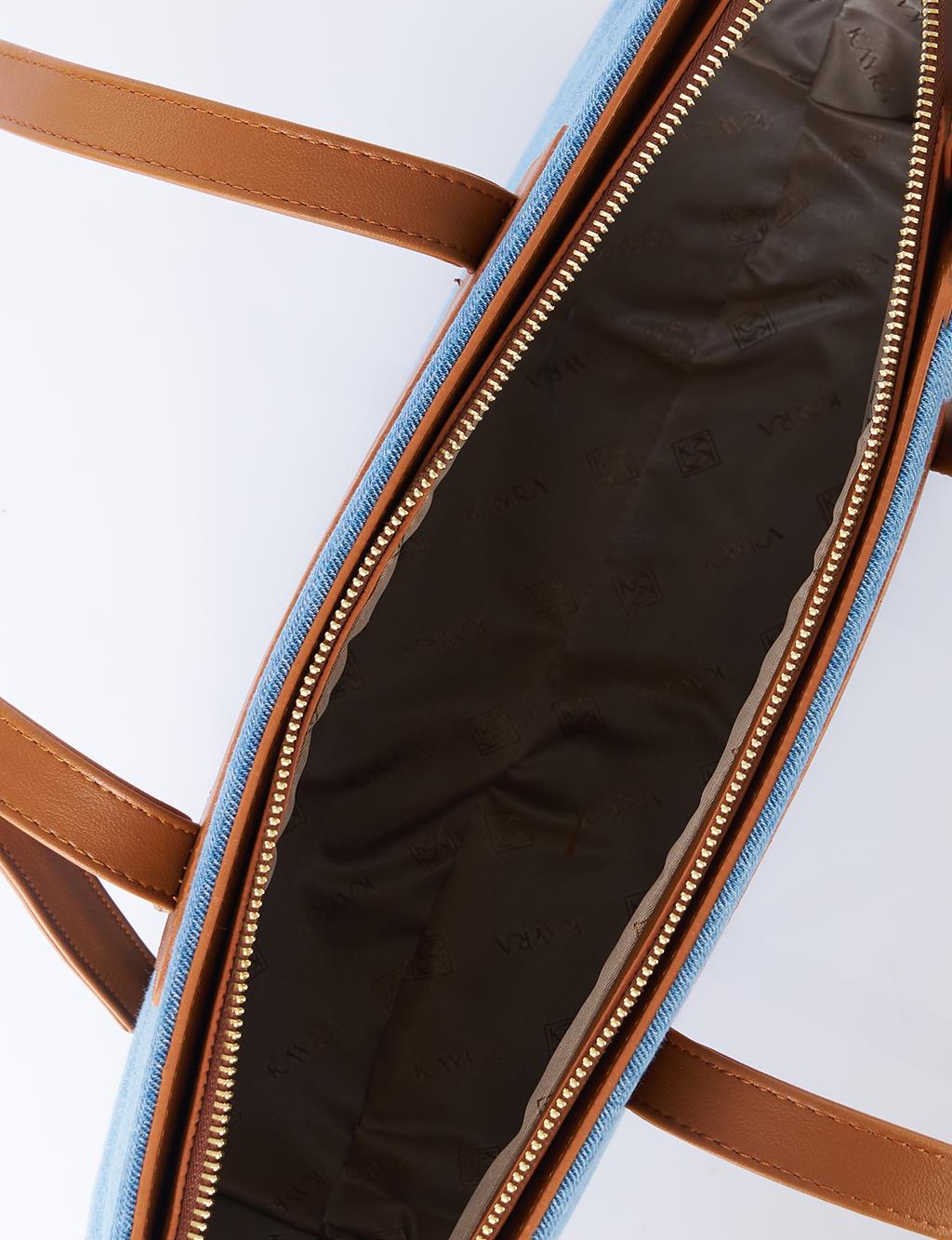 Logolu Denim Çanta İndigo