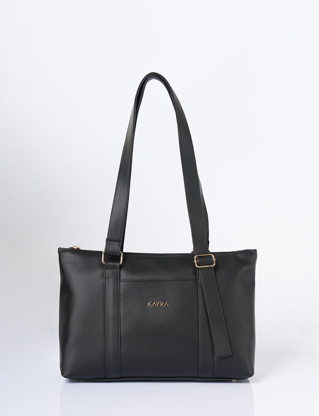 Suni Deri Uzatılabilir Askılı Büyük Boy Çanta Siyah