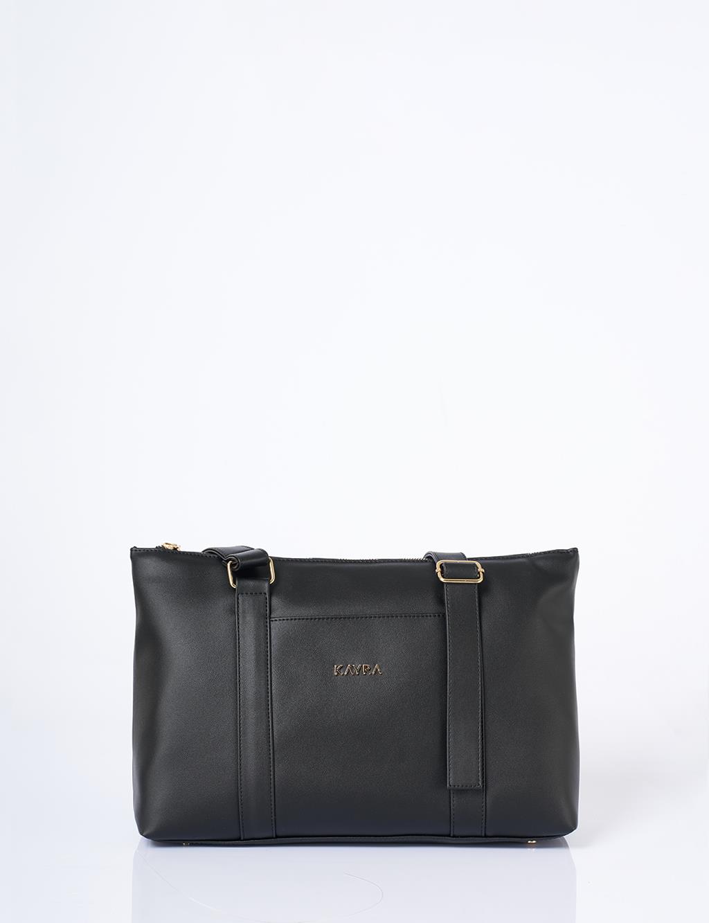 Suni Deri Uzatılabilir Askılı Büyük Boy Çanta Siyah