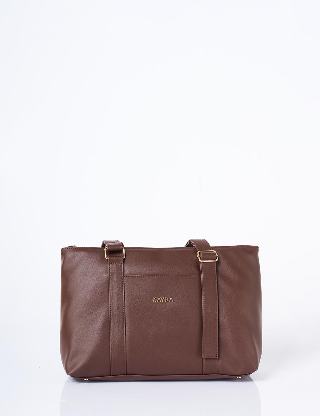 Suni Deri Uzatılabilir Askılı Büyük Boy Çanta Acı Kahve